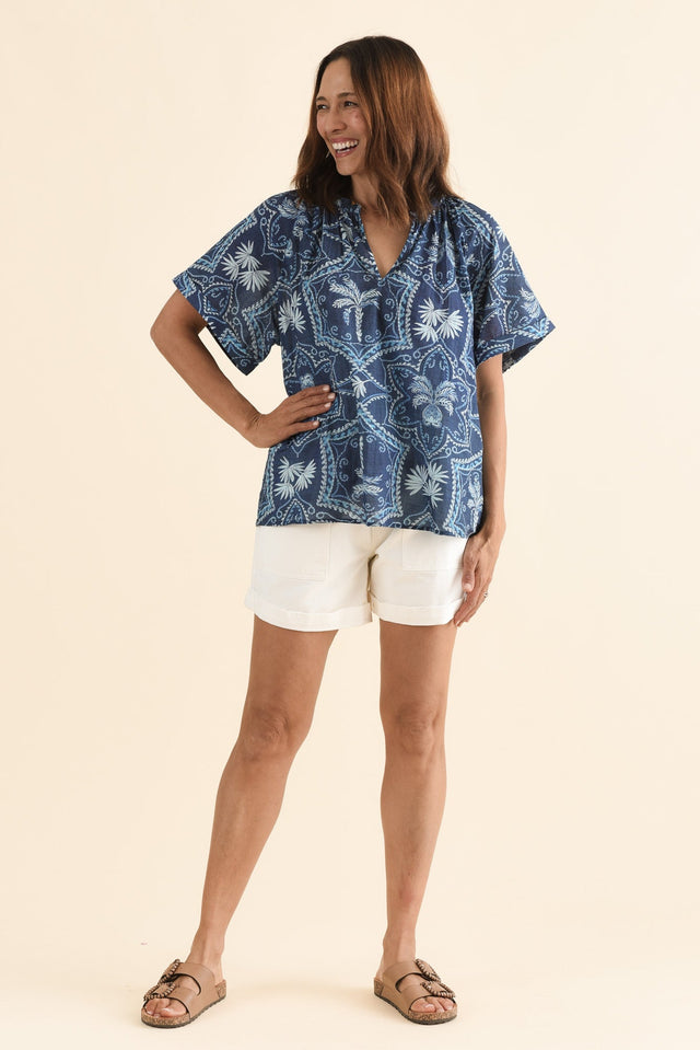 Emma White Denim Relaxed Shorts,Full Body,Brunette model,alt text|model:Cara image 7