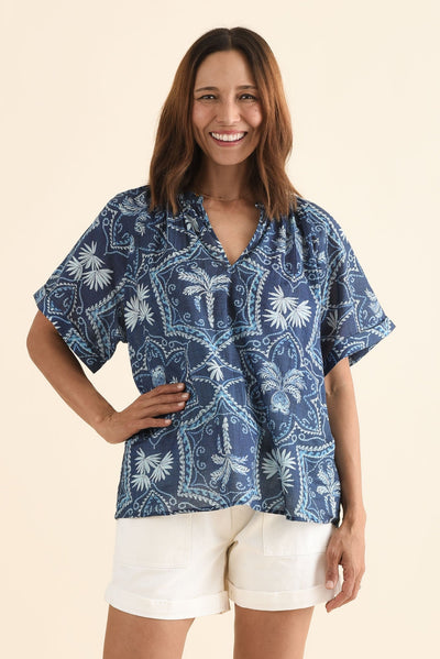 Sanalia Blue Palm Cotton Top