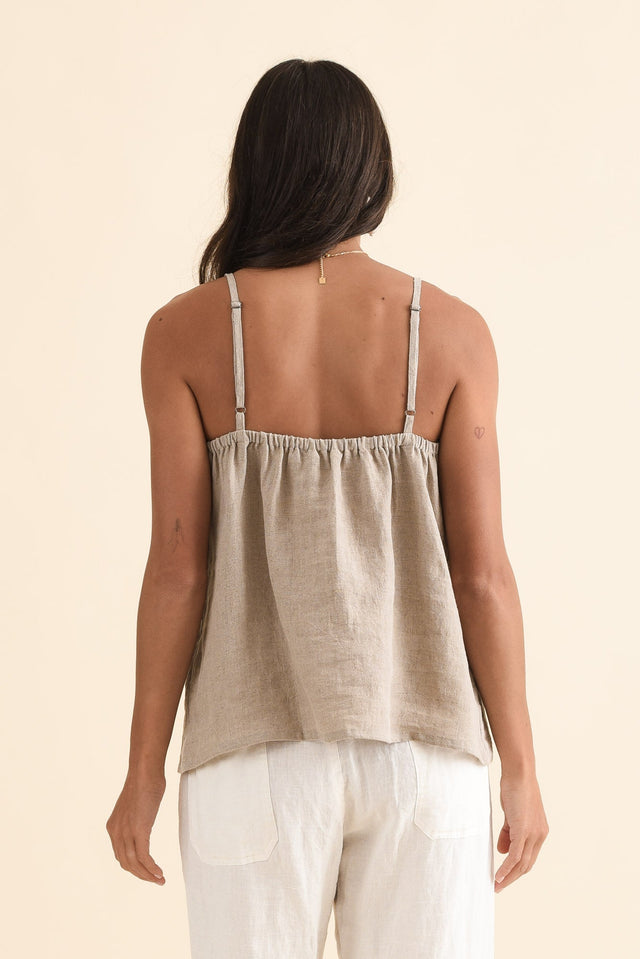 Sarina Natural Linen Cami,Back,Brunette model,alt text|model:Brontie image 4