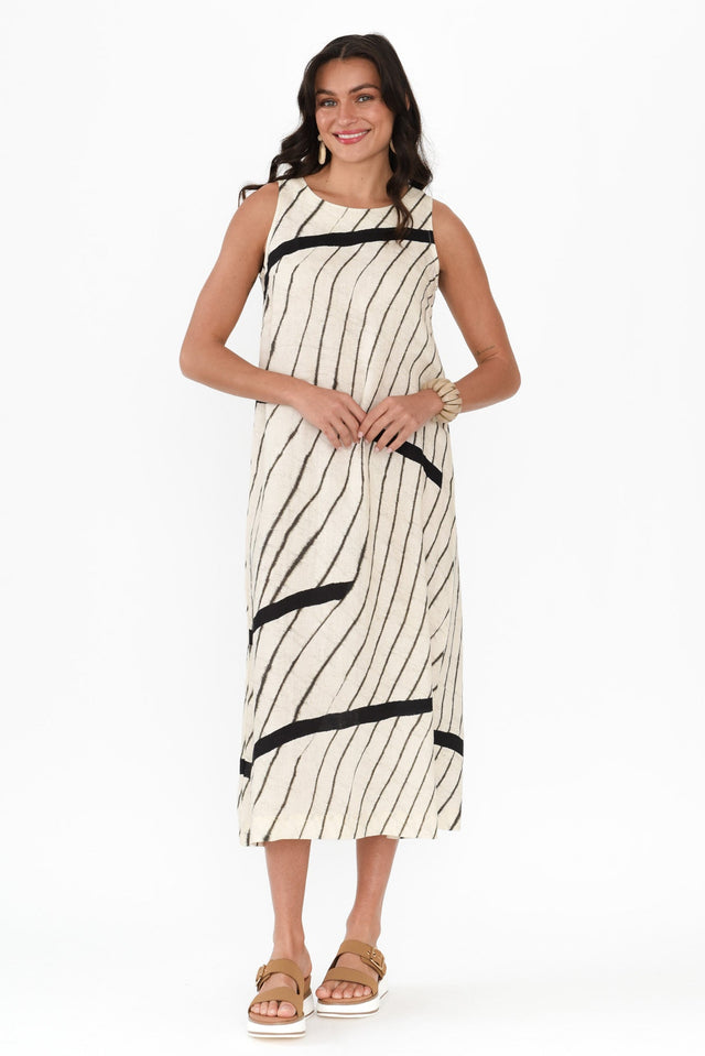 Sasha Black Stripe Linen Dress,Brunette model,alt text|model:Brontie image 8