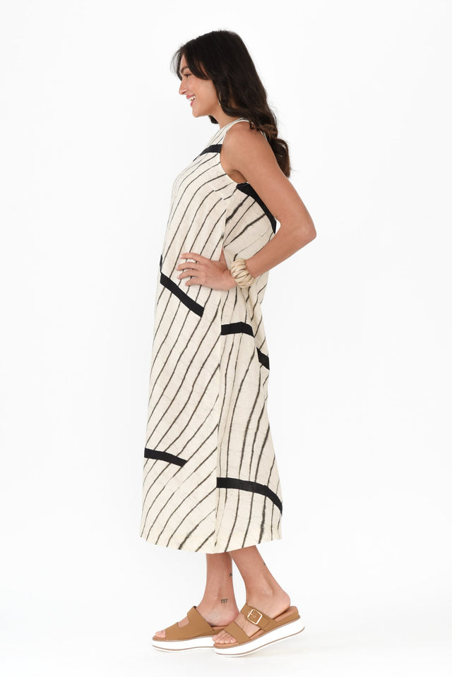 Sasha Black Stripe Linen Dress,Brunette model,alt text|model:Brontie image 5