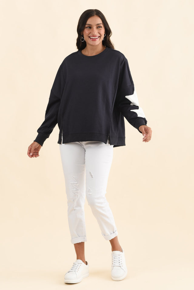 Saskia Navy Cotton Blend Sweatshirt,Brunette model,alt text|model:Brontie image 7