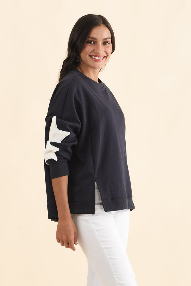 Saskia Navy Cotton Blend Sweatshirt,Brunette model,alt text|model:Brontie image 4