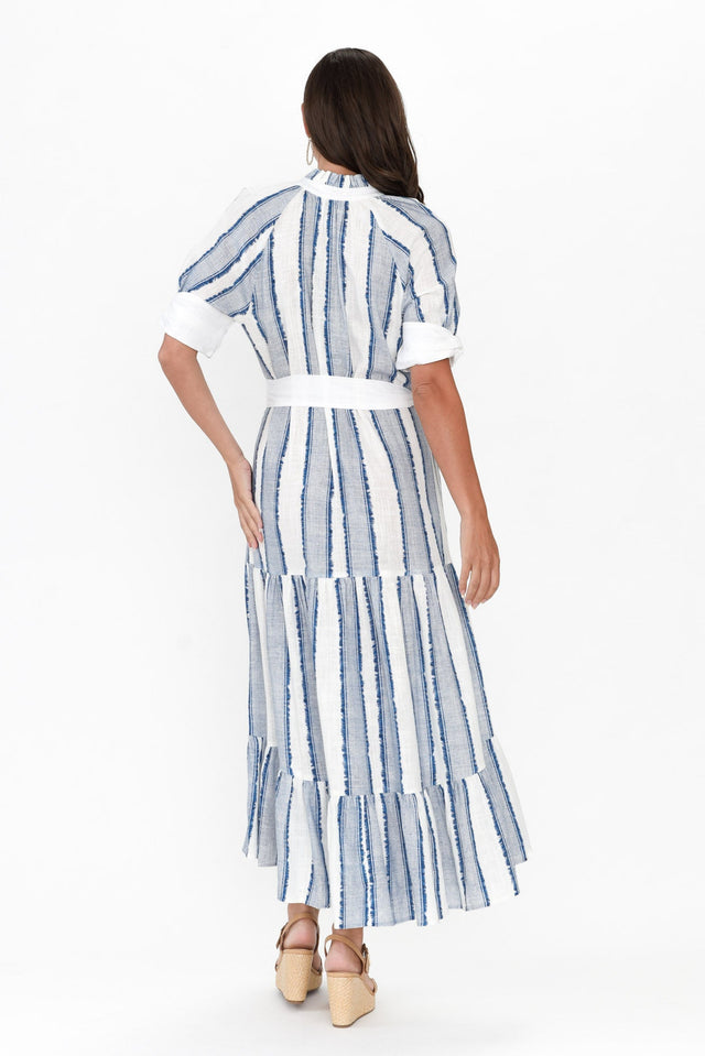 Scala Blue Stripe Linen Blend Dress,Brunette model,alt text|model:MJ image 4