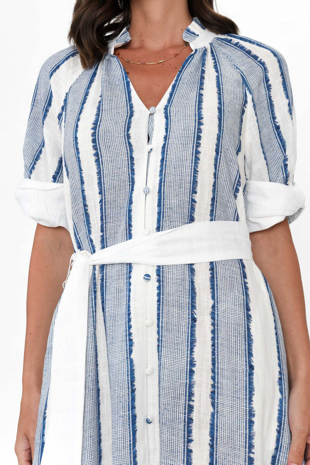 Scala Blue Stripe Linen Blend Dress,Brunette model,alt text|model:MJ image 5
