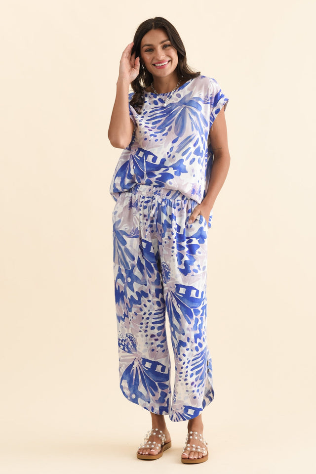 Scotty Cobalt Abstract Linen Cotton Pants,Brunette model,alt text|model:Brontie image 7