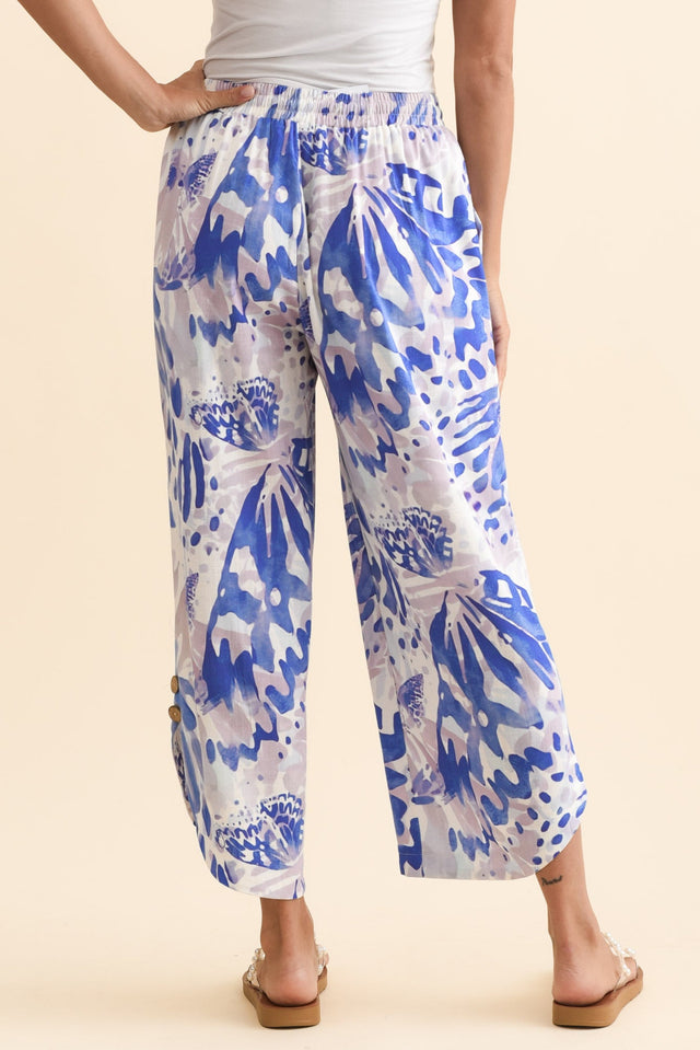 Scotty Cobalt Abstract Linen Cotton Pants,Brunette model,alt text|model:Brontie image 5