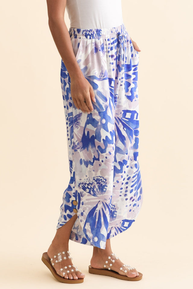 Scotty Cobalt Abstract Linen Cotton Pants,Brunette model,alt text|model:Brontie image 4