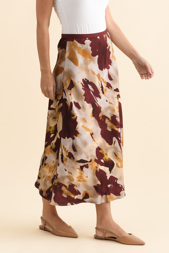 Scout Burgundy Abstract Maxi Skirt,Brunette model,alt text|model:MJ image 4