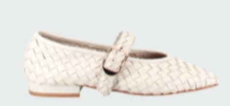Bulla Cream Leather Woven Ballet Flat,REF image 5