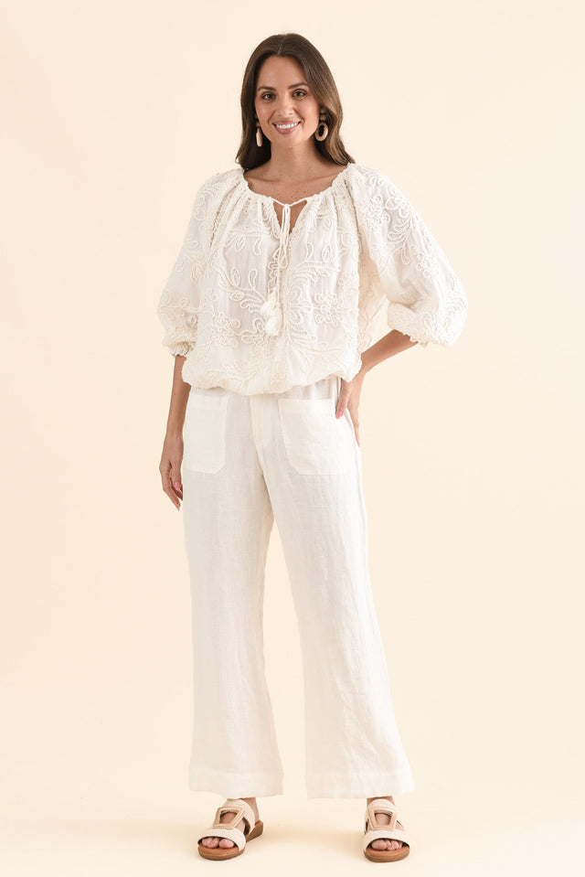 Seaside Cream Cotton Top,Full Body,Brunette model,alt text|model:MJ image 6