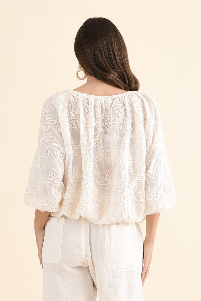 Seaside Cream Cotton Top,Back,Brunette model,alt text|model:MJ image 4