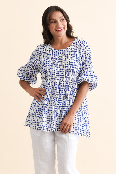 Selma Blue Confetti Crinkle Cotton Top