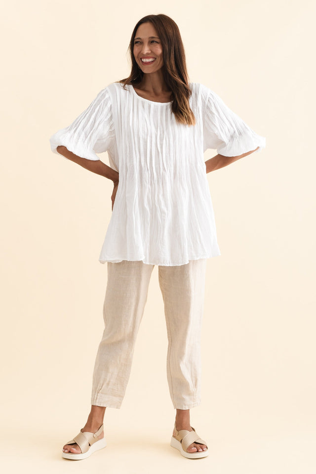 Selma White Crinkle Cotton Top,Brunette model,alt text|model:Cara image 3