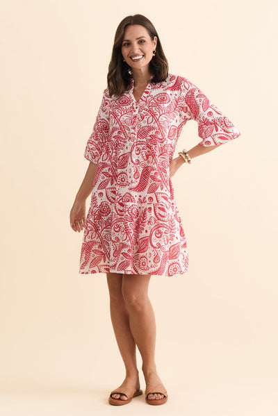 Senna Red Abstract Cotton Dress