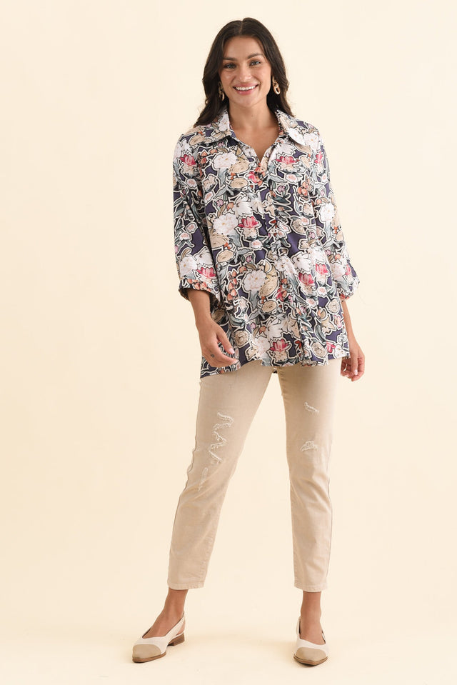 Shanae Navy Garden Collared Shirt,Brunette model,alt text|model:Brontie image 4