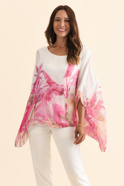 Shauna Pink Palm Silk Overlay Top