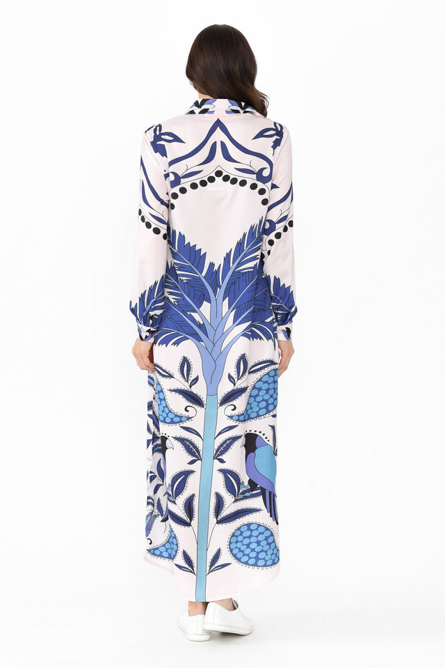 Shayli Blue Tropical Shirt Dress,Brunette model,alt text|model:Elouise image 5