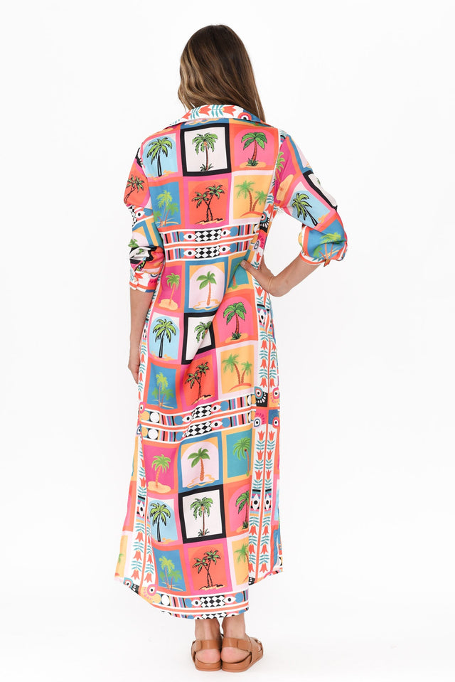 Shayli Pink Tropical Shirt Dress,Brunette model,alt text|model:Johanna image 5