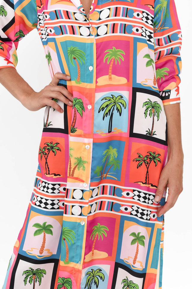 Shayli Pink Tropical Shirt Dress,Brunette model,alt text|model:Johanna image 6