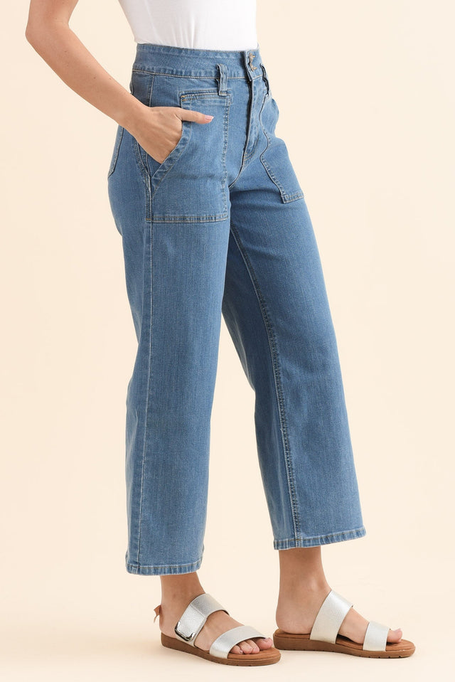 Sheridan Blue Denim Cropped Jeans,Side,Brunette model,alt text|model:MJ image 3