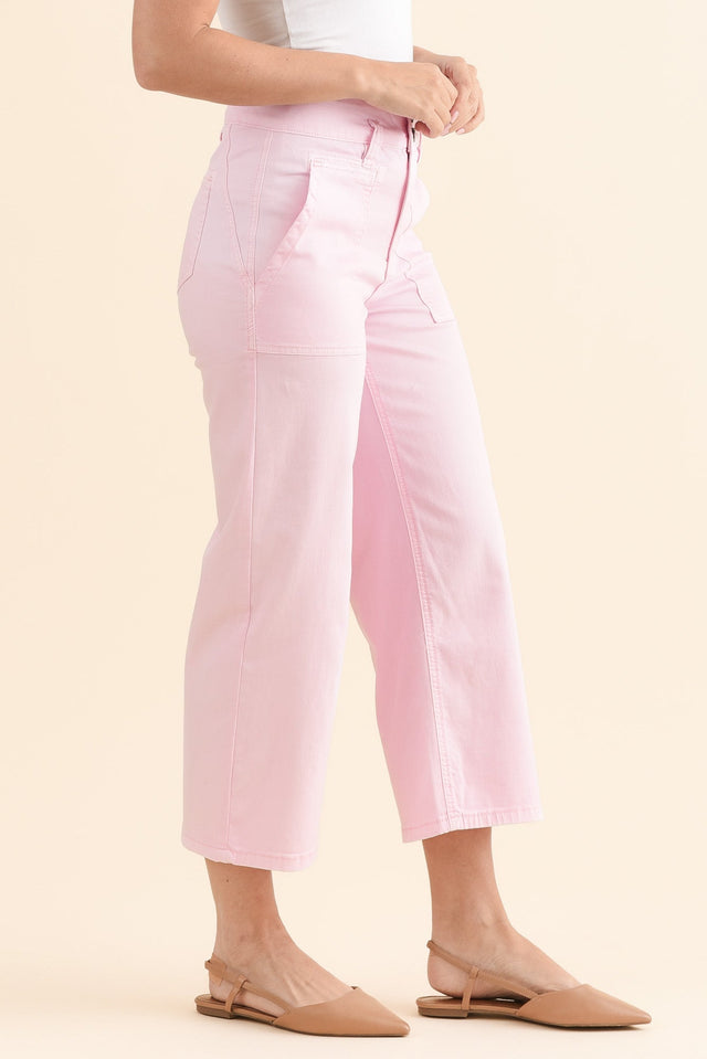 Sheridan Pink Cropped Jeans,Side,Brunette model,alt text|model:MJ image 3