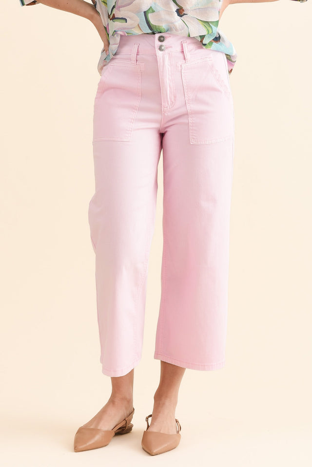 Sheridan Pink Cropped Jeans,Front,Brunette model,alt text|model:MJ image 1