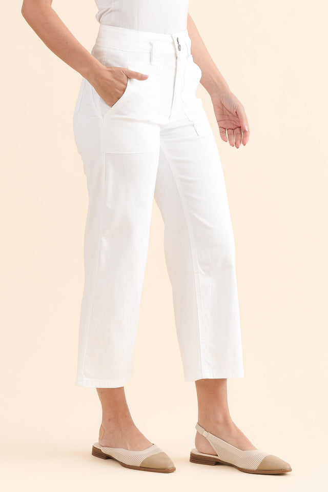 Sheridan White Cropped Jeans,Side,Brunette model,alt text|model:MJ image 3