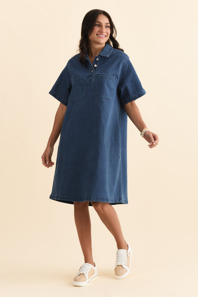 Shift Blue Denim Shirt Dress,Brunette model,alt text|model:Brontie image 3