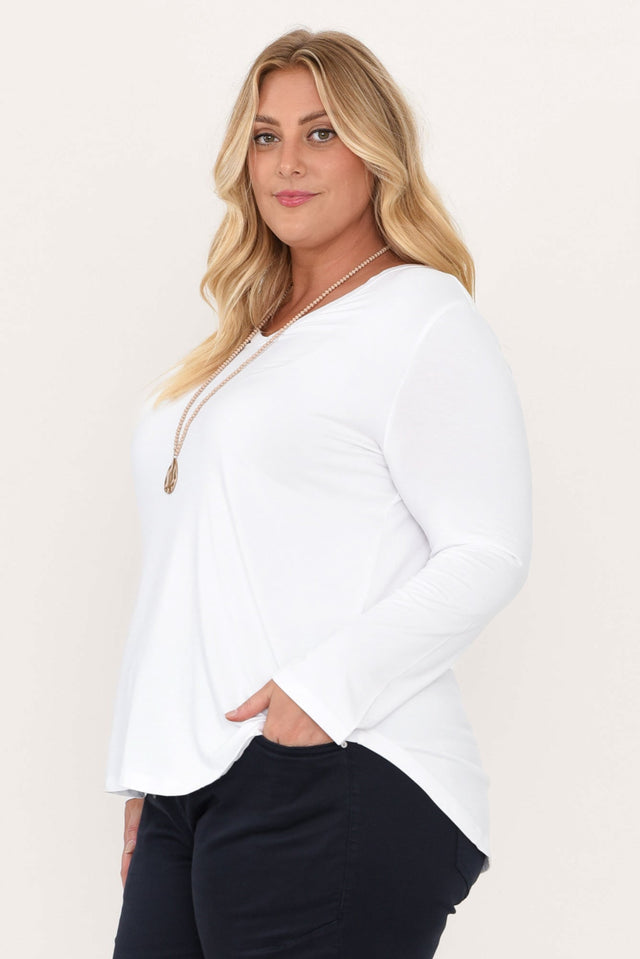 Sia White Bamboo V Neck Top,Blonde model,alt text|model:Caitlin image 10