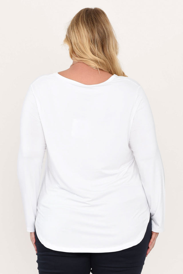 Sia White Bamboo V Neck Top,Blonde model,alt text|model:Caitlin image 11