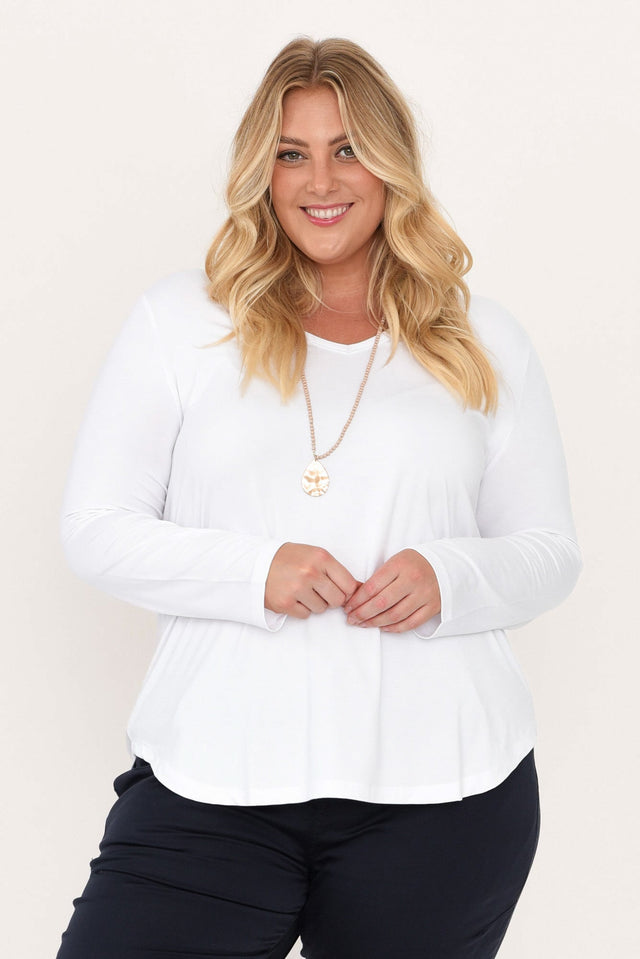 Sia White Bamboo V Neck Top,Blonde model,alt text|model:Caitlin image 9