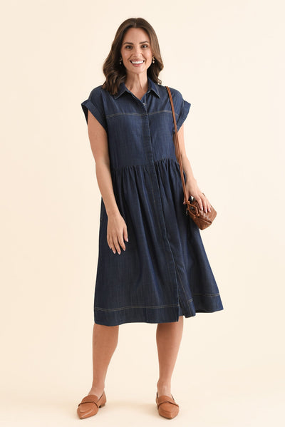 Sidra Dark Blue Denim Pocket Dress