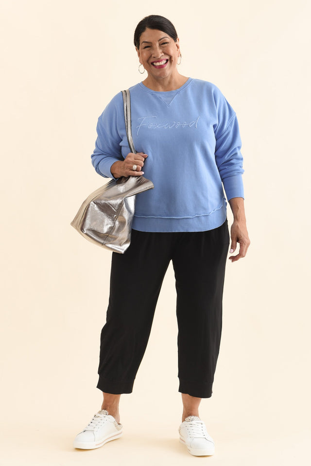 Signature Blue Cotton Crewneck Sweatshirt,Full Body,Brunette model,alt text|model:Pilita image 8