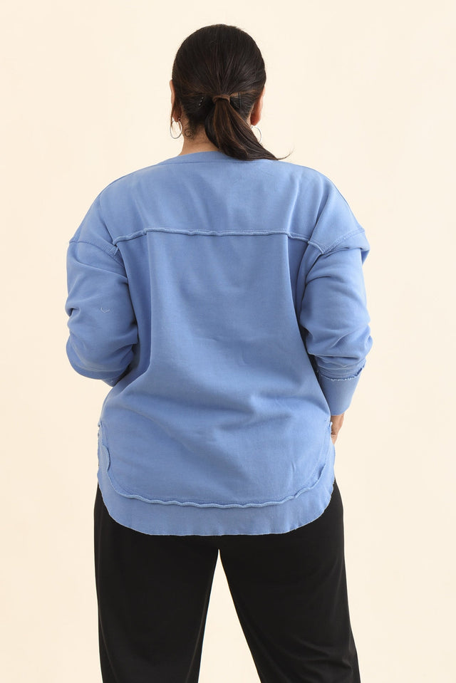 Signature Blue Cotton Crewneck Sweatshirt,Back,Brunette model,alt text|model:Pilita image 4
