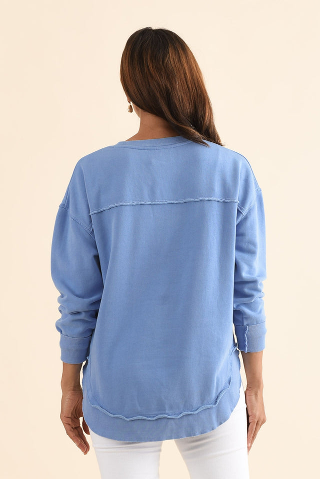 Signature Blue Cotton Crewneck Sweatshirt,Back,Brunette model,alt text|model:Cara image 4