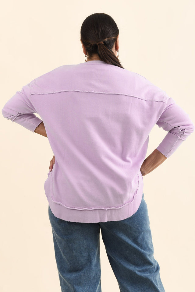 Signature Lilac Cotton Creweck Sweatshirt,Back,Brunette model,alt text|model:Pilita image 10