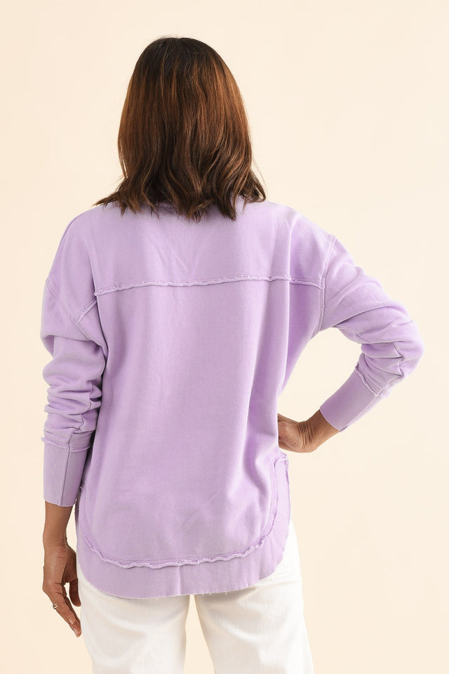 Signature Lilac Cotton Crewneck Sweatshirt,Back,Brunette model,alt text|model:Cara image 4