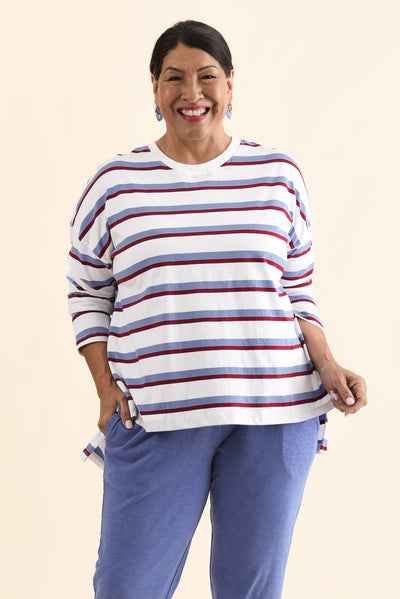 Sigrid White Stripe Long Sleeve Cotton Tee