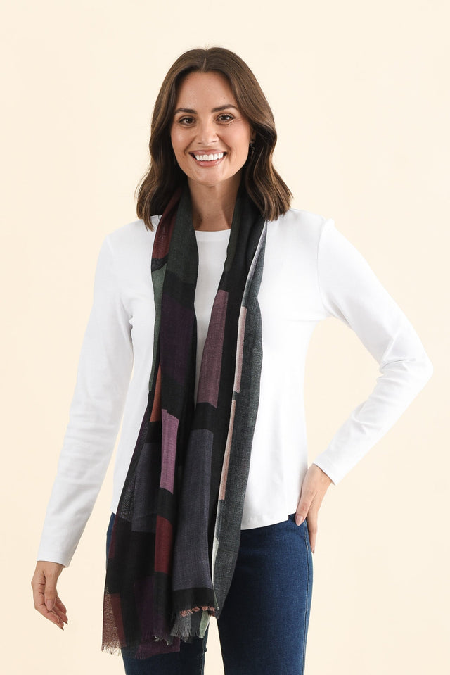 Simona Navy Geo Merino Wool Scarf
