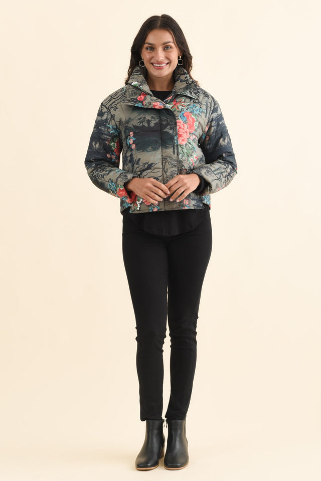 Simona Pink Flower Puffer Jacket,Brunette model,alt text|model:Brontie image 7