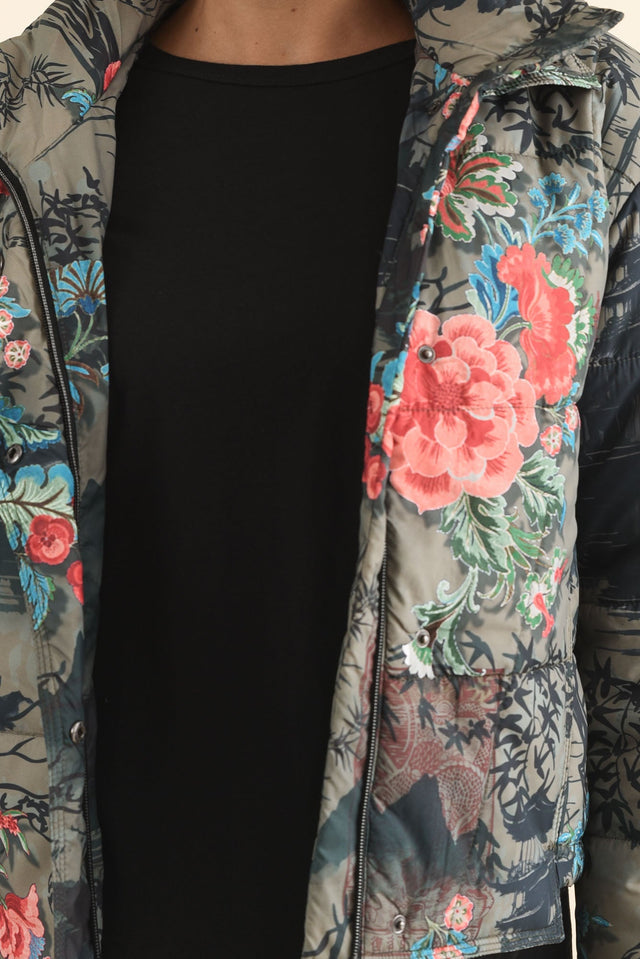 Simona Pink Flower Puffer Jacket,Brunette model,alt text|model:Brontie image 6