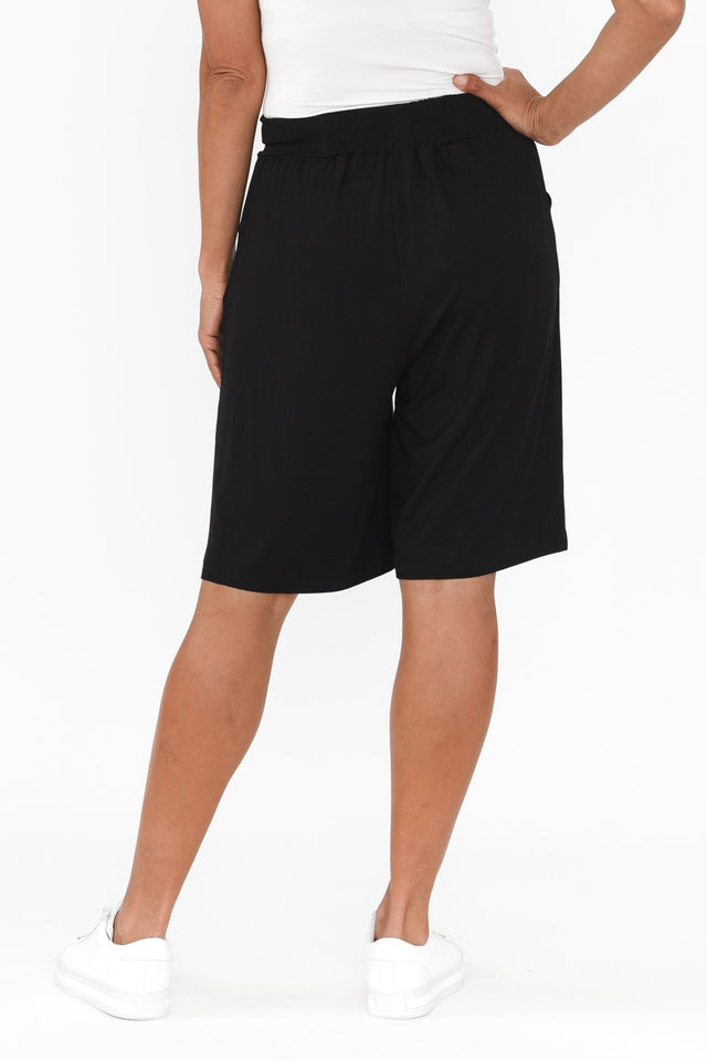 Simone Black Bamboo Shorts,Brunette model,alt text|model:Cara image 5