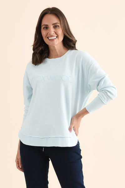 Simplified Blue Cotton Crewneck Sweatshirt