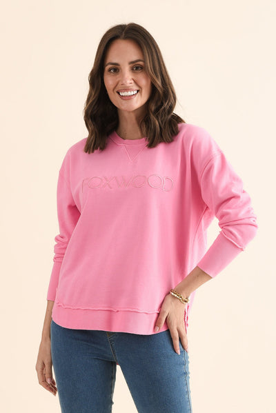 Simplified Candy Pink Cotton Crewneck Sweatshirt