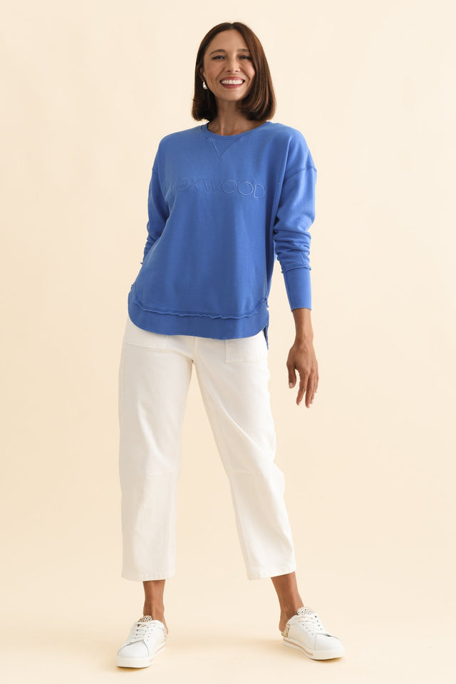 Simplified Cobalt Cotton Crewneck Sweatshirt,Brunette model,alt text|model:Cara image 8