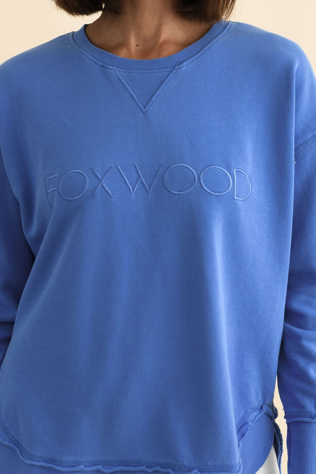 Simplified Cobalt Cotton Crewneck Sweatshirt,Brunette model,alt text|model:Cara image 7