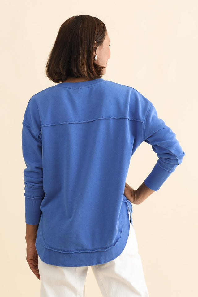 Simplified Cobalt Cotton Crewneck Sweatshirt,Brunette model,alt text|model:Cara image 6