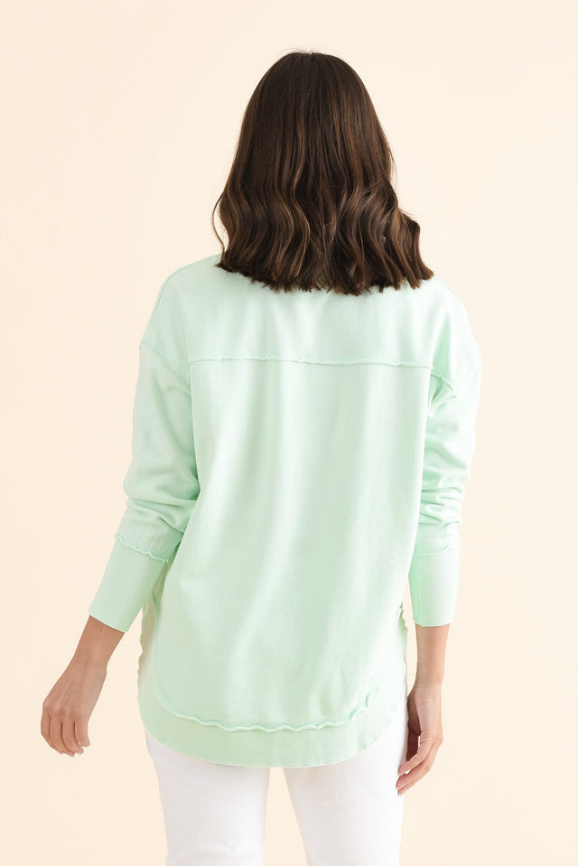 Simplified Mint Cotton Crewneck Sweatshirt,Back,Brunette model,alt text|model:MJ image 4
