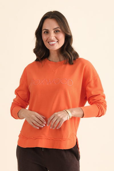 Simplified Orange Cotton Crewneck Sweatshirt